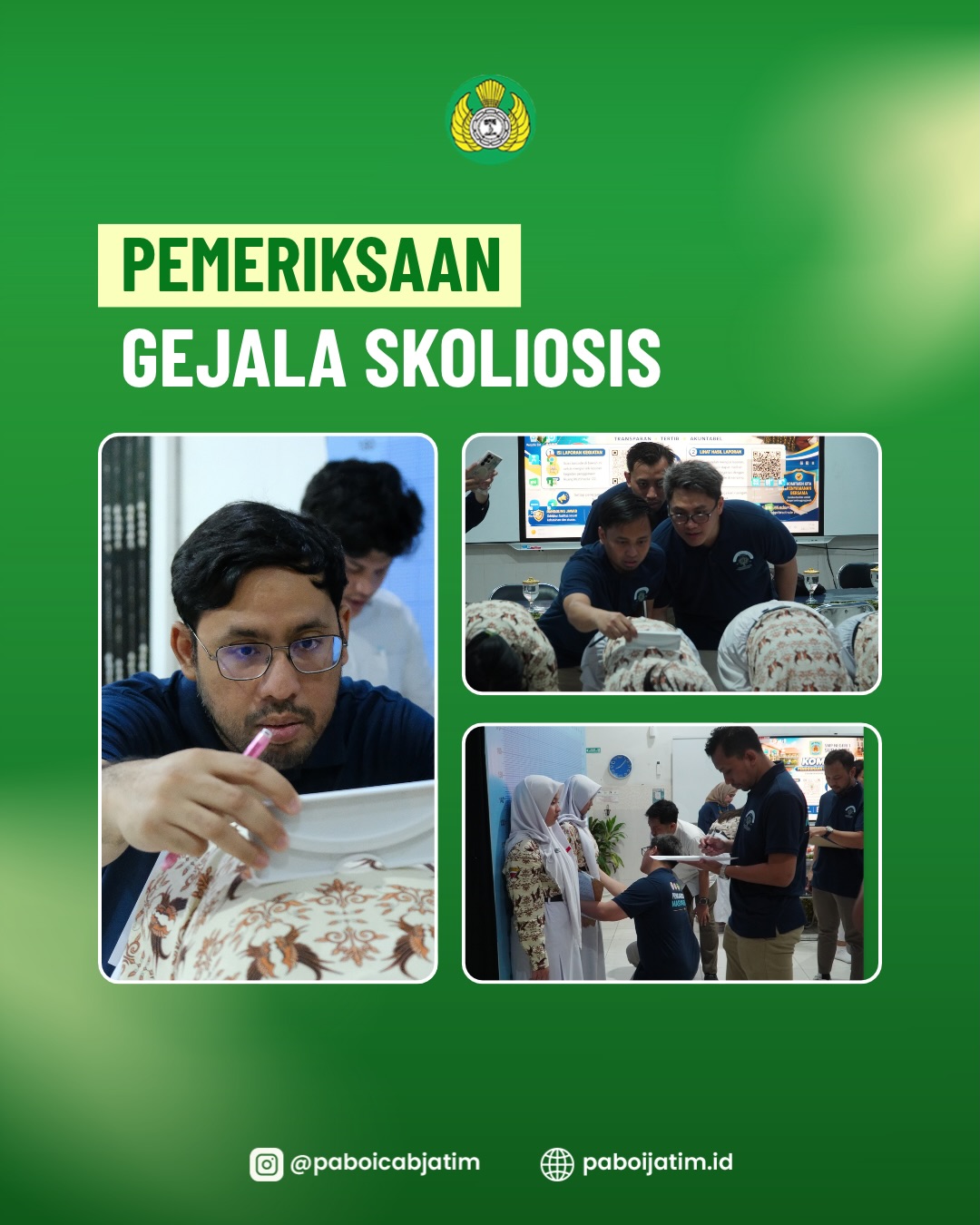 Tim medis PABOI Jawa Timur melakukan skrining skoliosis pada pelajar SMP Negeri 1 Surabaya