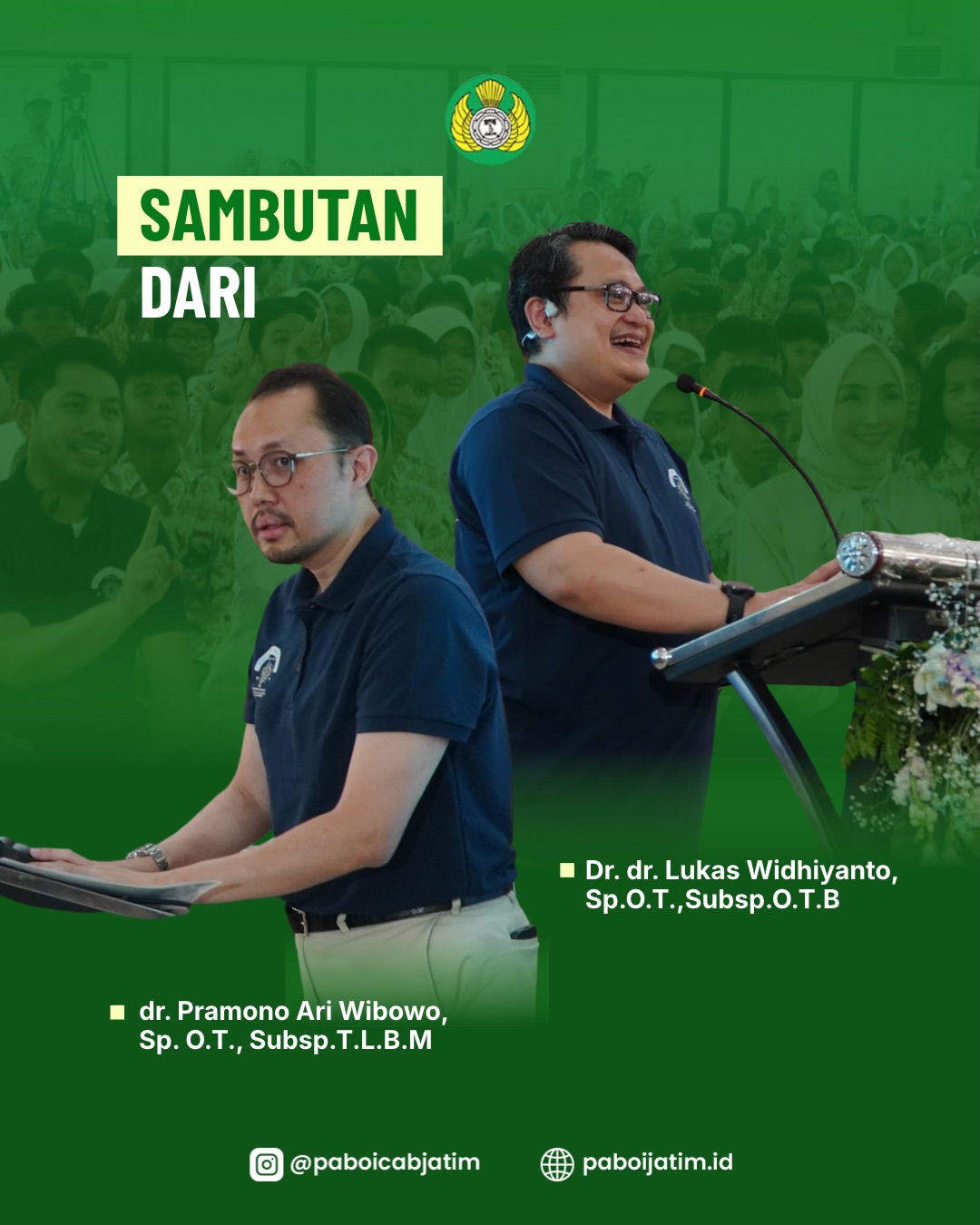 Perwakilan PABOI Cabang Jawa Timur memberikan sambutan dalam kegiatan penyuluhan dan skrining skoliosis di Surabaya